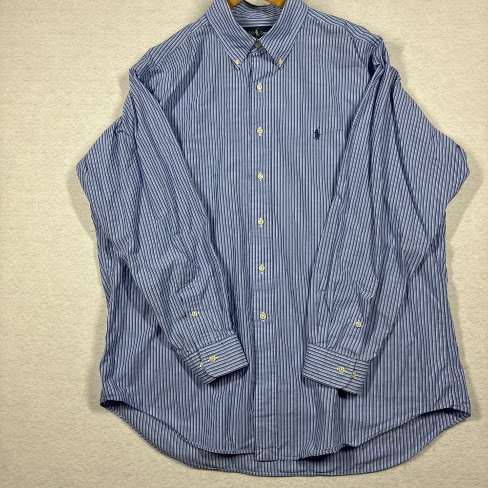 Ralph Lauren Dress Shirt Mens 17 34/35 Blue‎ Stripe Yarmouth Button Down Cotton